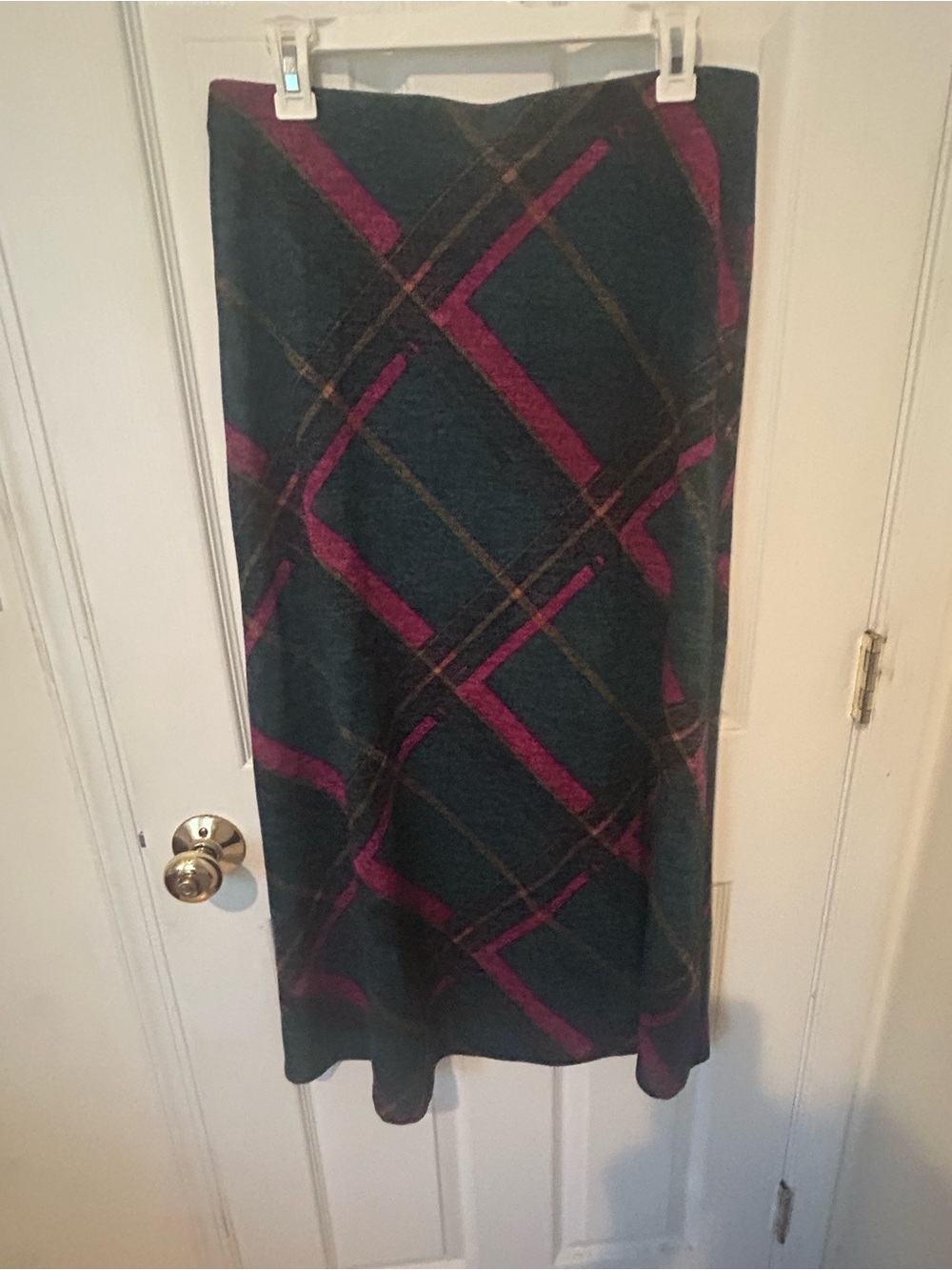 Teal Maxi Skirt with Magenta Plaid Accents